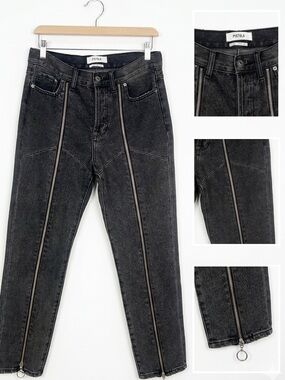 Pistola Denim Black Acid Wash Front-Zip Moto Jeans